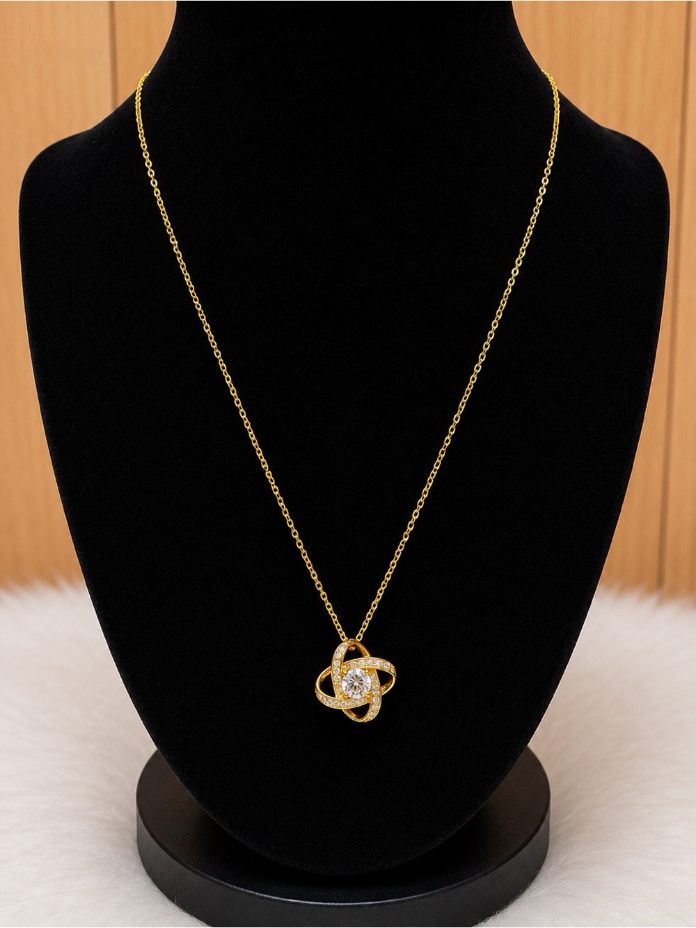 Gold Crystal Knot Pendant Necklace - Women Jewelry